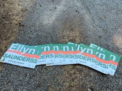 LFP City Council candidate signs pulled and dumped in her driveway