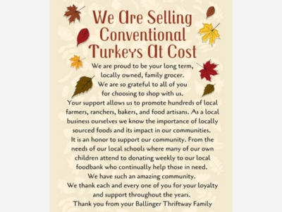 Shoreline Thriftway Selling Turkey's At Cost